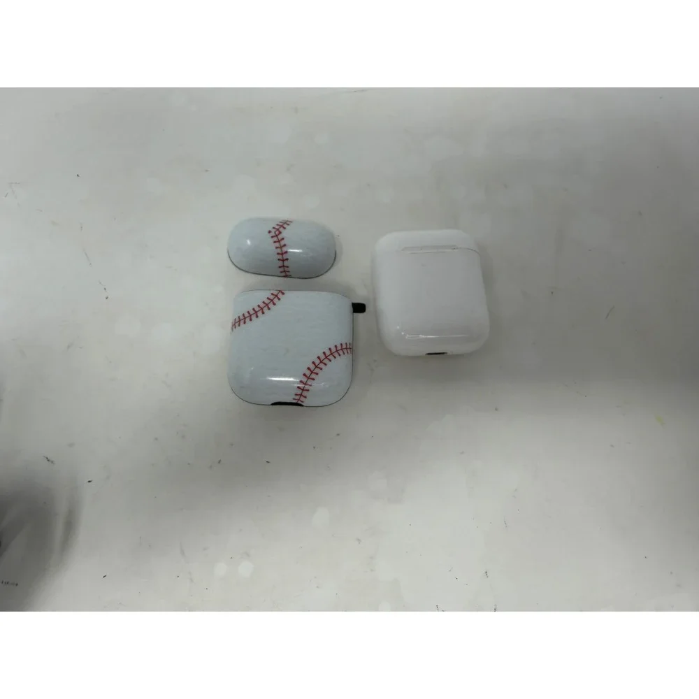 Apple AirPods 2nd Gen A2031 A1602 White with Baseball Stitching Silicone Case. E